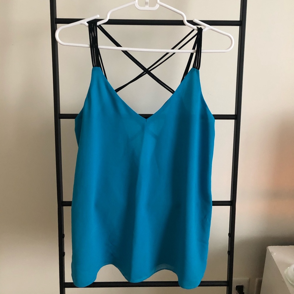 Blue Tank Top w Black Cross Back